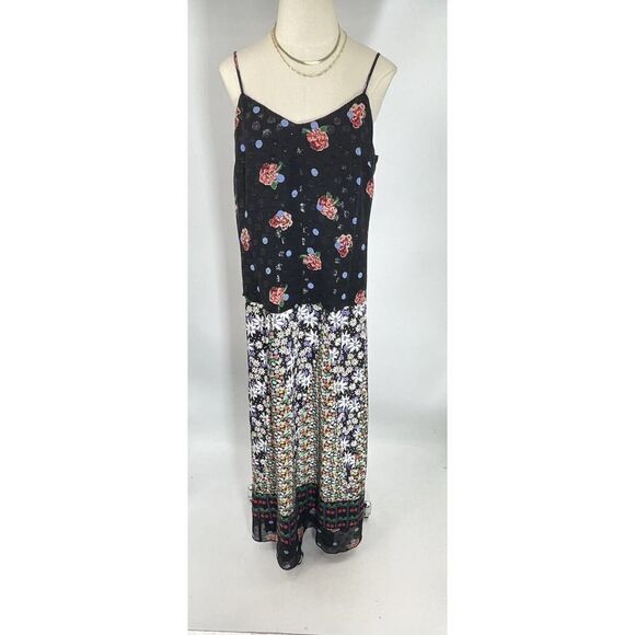 Anna Sui Dresses & Skirts - Vtg Anna Sui Floral Maxi Dress Size 8 Black Strawberries Cherries Made USA
